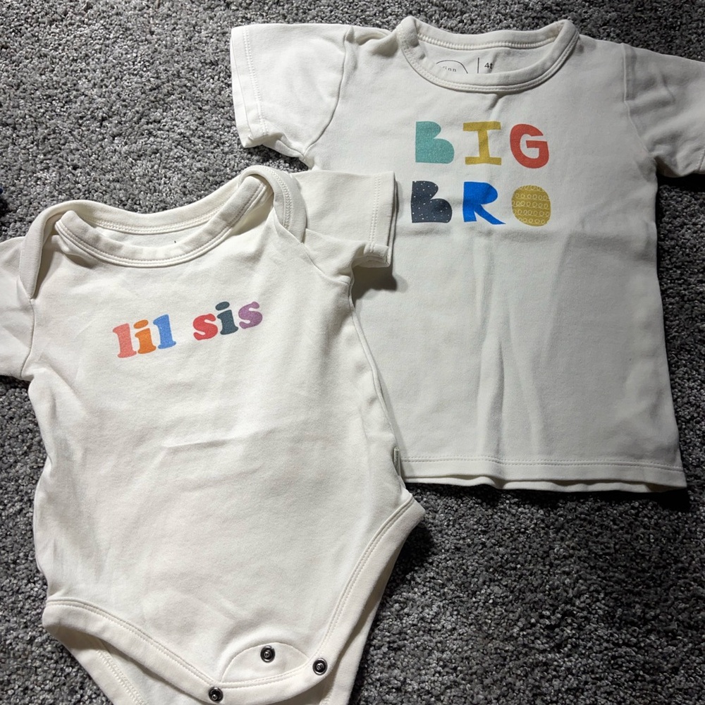 Finn and Emma set of 2 shirts for baby sister and big brother - like new